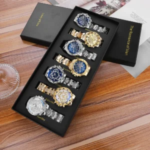 Men's New 7-Piece Alloy Case Quartz Movement Acrylic Band Fashionable Watches with Pointer Dial for Daily Wear Birthday Gift