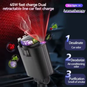 Multi-function 5 in 1 Star Skytop Car Charger Aromatherapy Spray Atmosphere Light Super Fast Charging Two Expansion Cables